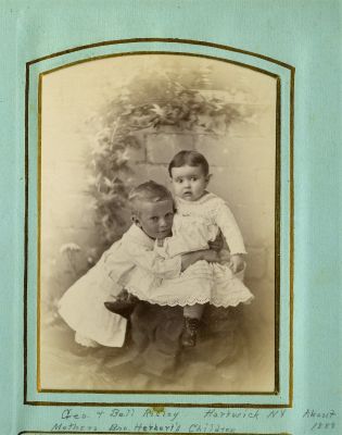 Geo. & Bell Risley

This was Shared by a anonymous member.

This Cabinet Card Photo States: "Geo. & Bell Risley, Hartwick, New 

York, About 1888. Mothers bro. Herbert's Children."
