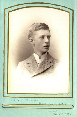 Click to view full size image
==============
Fred Palmer
This was Shared by a anonymous member.
This Cabinet Card Photo States: "Fred Palmer, their youngest son. Died about 1935"
Fred Palmer
This was Shared by a anonymous member.
This Cabinet Card Photo States: "Fred Palmer, their youngest son. Died about 1935"