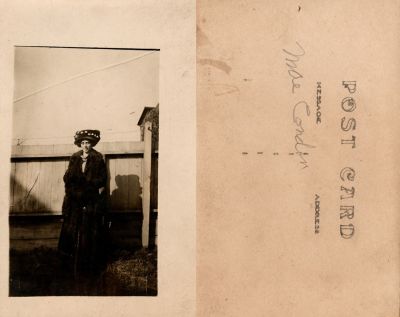 Mae Condon

This Real Photo Postcard (RPPC) was Donated by Diane Senalik.

This Real Photo Postcard (RPPC) States: "Mae Condon"

There is no Location Noted.
