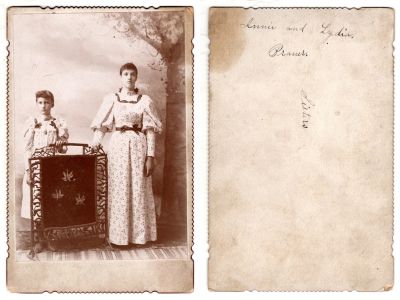 Click to view full size image
==============
Annie & Lydia Prauer
This was Donated by Cheryl Webber/The Terry Girls Genealogy.
This Cabinet Card Photo States: "Annie & Lydia Prauer, sisters"
Annie & Lydia Prauer
This was Donated by Cheryl Webber/The Terry Girls Genealogy.
This Cabinet Card Photo States: "Annie & Lydia Prauer, sisters"