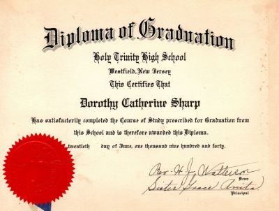 Click to view full size image
==============
Dorothy Catherine Sharp
This was Donated by Barbara Jean Hunsicker.
This is a Diploma of Graduation Certificate for Dorothy Catherine Sharp dated 20th Day of June 1940.
Dorothy Catherine Sharp
This was Donated by Barbara Jean Hunsicker.
This is a Diploma of Graduation Certificate for Dorothy Catherine Sharp dated 20th Day of June 1940.