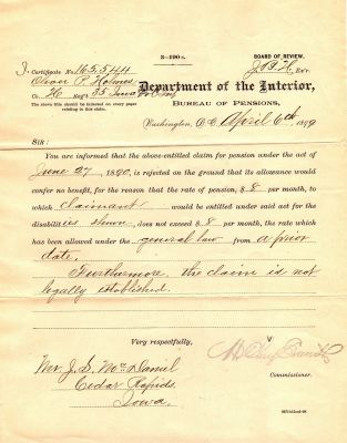 Oliver Perry "OP" Holmes 

THIS HAS BEEN RETURNED TO FAMILY

Civil War Pension Papers for Oliver Perry "OP" Holmes.
