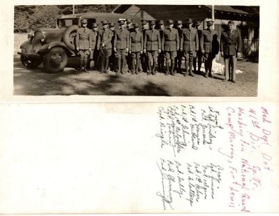 Camp Murray

This was shared by Cheryl Webber/The Terry Girls Genealogy.

This photo states: Med. Dept. Det., 41st Div. Sp. Tr., Washington, National Guard, Camp Murray, Fort Lewis"


