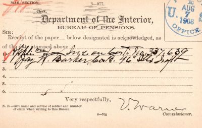 Click to view full size image
==============
Jay W. Barker
Jay W. Barker Pension Papers
Jay W. Barker
Jay W. Barker Pension Papers