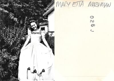Mary Etta Marshman

THIS HAS BEEN RETURNED TO FAMILY

This photo states: "Mary Etta Marshman."
