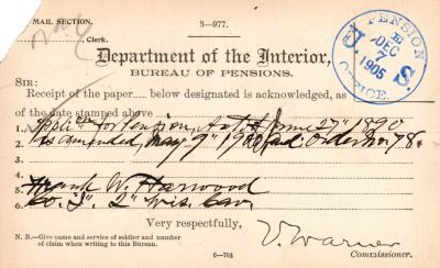 Frank Warner Harwood

THIS HAS BEEN RETURNED TO FAMILY

Pension Papers for Frank Warner Harwood.
