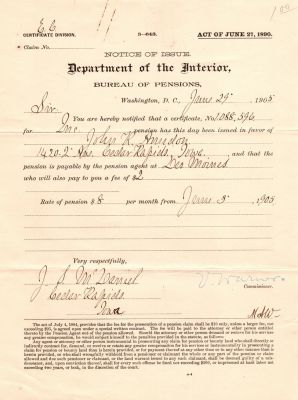 Click to view full size image
==============
John Rickert Amidon
THIS HAS BEEN RETURNED TO FAMILY
Pension Papers for John Rickert Amidon
John Rickert Amidon
THIS HAS BEEN RETURNED TO FAMILY
Pension Papers for John Rickert Amidon