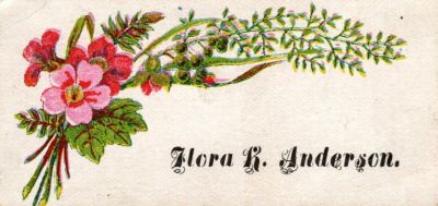 Click to view full size image
==============
Flora R. Or Flora K. Anderson
THIS HAS BEEN DONATED TO THE SPECIAL COLLECTIONS DEPARTMENT OF THE UNIVERSITY OF WASHINGTON
This was Donated by Cheryl Webber/The Terry Girls Genealogy
This Victoria Calling Card states: "Flora R. or K. Anderson"
Flora R. Or Flora K. Anderson
THIS HAS BEEN DONATED TO THE SPECIAL COLLECTIONS DEPARTMENT OF THE UNIVERSITY OF WASHINGTON
This was Donated by Cheryl Webber/The Terry Girls Genealogy
This Victoria Calling Card states: "Flora R. or K. Anderson"