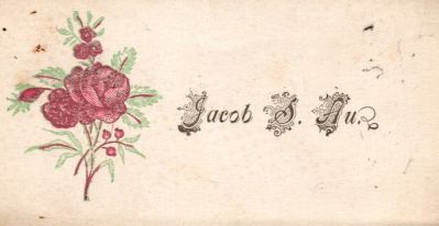 Click to view full size image
==============
Jacob S. Au
THIS HAS BEEN DONATED TO THE SPECIAL COLLECTIONS DEPARTMENT OF THE UNIVERSITY OF WASHINGTON
This was Donated by Cheryl Webber/The Terry Girls Genealogy
This Victoria Calling Card states: "Jacob S. Au"
Jacob S. Au
THIS HAS BEEN DONATED TO THE SPECIAL COLLECTIONS DEPARTMENT OF THE UNIVERSITY OF WASHINGTON
This was Donated by Cheryl Webber/The Terry Girls Genealogy
This Victoria Calling Card states: "Jacob S. Au"