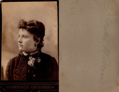 Mattie Wallace

This was Donated by by Cheryl Webber/The Terry Girls Genealogy.

This Cabinet Card Photo states: "Mattie Wallace"

The Photographers name is "Cottage Gallery", St. Joseph, Missouri
