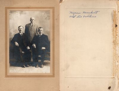 Myron H. Hanchett & His Two Brothers

This photo mounted on board states: "Myron Hanchett & two brothers"

The Photographers name is "Rath", Appleton, Wisconsin

