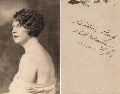 Click to view full size image
==============
Beatrice Brady
This photo was Donated
This photo states: "Beatrice Brady, Port Morris, New Jersey"
Beatrice Brady
This photo was Donated
This photo states: "Beatrice Brady, Port Morris, New Jersey"