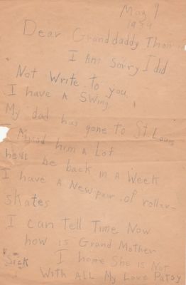 Patsy Thomas 
THIS HAS BEEN RETURNED TO FAMILY

This Letter was Written to Patsy Thomas Grandfather.
