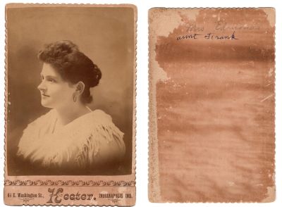 Mrs. Edmonds

This was Donated by Cheryl Webber/The Terry Girls Genealogy.

This Cabinet Card Photo states: "Mrs. Edmonds, Aunt, Frank"

The Photographers name is "Keeter", Indianapolis, Indiana
