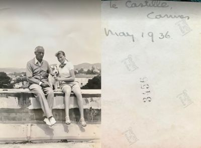 Click to view full size image
==============
George Frederick Tendall & Unidentified
THIS HAS BEEN RETURNED TO FAMILY
This Photo States: "le castelle (The Castle), Cannes, France. May 1936"
George Frederick Tendall is on left, she is unidentified.
George Frederick Tendall & Unidentified
THIS HAS BEEN RETURNED TO FAMILY
This Photo States: "le castelle (The Castle), Cannes, France. May 1936"
George Frederick Tendall is on left, she is unidentified.