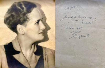 Enid Alethea Tendall Anderson

THIS HAS BEEN RETURNED TO FAMILY

The front of this photo states: "Dad, from Enid"

The back of this photo states: "1940. Enid A. Tendall Anderson, Born 1905, York, England"
