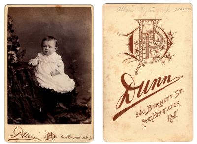 Click to view full size image
==============
Allan Layton
This was Donated by DFW
This Cabinet Card Photo states: "Allan Layton, age 11 months"
The Photographers name is "Dunn", New Brunswick, New Jersey
Allan Layton
This was Donated by DFW
This Cabinet Card Photo states: "Allan Layton, age 11 months"
The Photographers name is "Dunn", New Brunswick, New Jersey