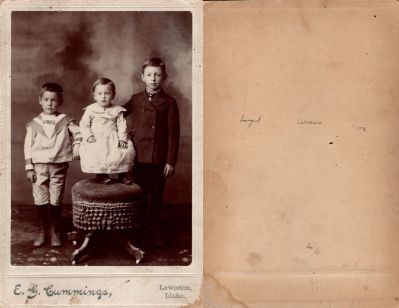 Click to view full size image
==============
Lloyd Peter Terteling, Waldo Emerson Terteling & Joseph Wesley Terteling
THIS HAS BEEN RETURNED TO FAMILY
This was Donated by DFW
This Cabinet Card Photo states: "Lloyd, Waldo & Joe"
The Photographers name is "Cummings", Lewiston, Idaho
Lloyd Peter Terteling, Waldo Emerson Terteling & Joseph Wesley Terteling
THIS HAS BEEN RETURNED TO FAMILY
This was Donated by DFW
This Cabinet Card Photo states: "Lloyd, Waldo & Joe"
The Photographers name is "Cummings", Lewiston, Idaho