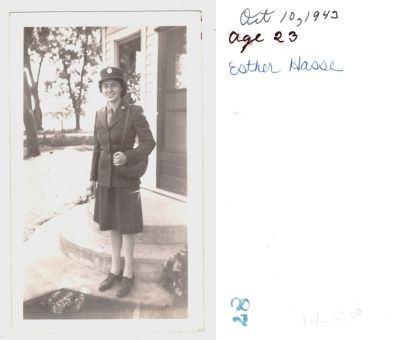 Click to view full size image
==============
Esther Hasse
This was Donated by Denise Ayers
This Photo states: "Esther Hasse, age 23, 10 October 1943"
Esther Hasse
This was Donated by Denise Ayers
This Photo states: "Esther Hasse, age 23, 10 October 1943"