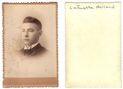 Click to view full size image
==============
Lafaette Holland
This was Donated by Denise Ayers
This Cabinet Card Photo states: "Lafaette Holland"
Lafaette Holland
This was Donated by Denise Ayers
This Cabinet Card Photo states: "Lafaette Holland"