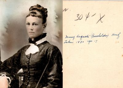 Click to view full size image
==============
Mary Augusta Bachelder Houtz
THIS HAS BEEN RETURNED TO FAMILY
This photo mounted on board states: "Mary Augusta (Bachelder) Houtz, Taken 1880, age 17"
Mary Augusta Bachelder Houtz
THIS HAS BEEN RETURNED TO FAMILY
This photo mounted on board states: "Mary Augusta (Bachelder) Houtz, Taken 1880, age 17"