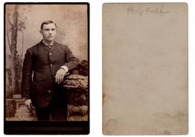 Click to view full size image
==============
Charley Brubaker
This was Donated by Denise Ayers
This Cabinet Card Photo states: "Charley Brubaker"
The Photographer is "Jones", Fort Wayne, Indiana
Charley Brubaker
This was Donated by Denise Ayers
This Cabinet Card Photo states: "Charley Brubaker"
The Photographer is "Jones", Fort Wayne, Indiana