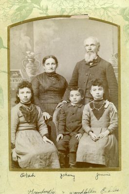 Click to view full size image
==============
Orah, Johnny, Jennie, Grandmother Eckles & Grandfather Eckles
This Cabinet Card Photo was Donated by a Anonymous Donor.
This Cabinet Card Photo States: "Orah, Johnny, Jennie & Grandmother & Grandfather Eckles."
Orah, Johnny, Jennie, Grandmother Eckles & Grandfather Eckles
This Cabinet Card Photo was Donated by a Anonymous Donor.
This Cabinet Card Photo States: "Orah, Johnny, Jennie & Grandmother & Grandfather Eckles."