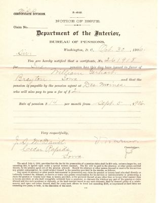 Click to view full size image
==============
William McClary Gerhart
THIS HAS BEEN RETURNED TO FAMILY
This was Donated by Mary Muhlford
William McClary Gerhart Civil War Pension Document
William McClary Gerhart
THIS HAS BEEN RETURNED TO FAMILY
This was Donated by Mary Muhlford
William McClary Gerhart Civil War Pension Document