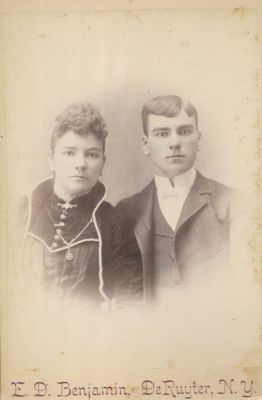 Click to view full size image
==============
Emerson B. & Elizabeth Rigby
THIS HAS BEEN RETURNED TO FAMILY
This Cabinet Card Photo is of : "Lizzie & Emerson, December 1890".
The Photographers name is "Benjamin", DeRuyter, New York
Emerson B. & Elizabeth Rigby
THIS HAS BEEN RETURNED TO FAMILY
This Cabinet Card Photo is of : "Lizzie & Emerson, December 1890".
The Photographers name is "Benjamin", DeRuyter, New York