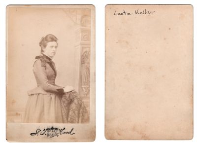 Click to view full size image
==============
Oriah Leota Keller
THIS HAS BEEN RETURNED TO FAMILY
This was Donated by Denise Ayers
This Cabinet Card Photo states: "Leota Keller"
The Photographers name is "Hood".
Oriah Leota Keller
THIS HAS BEEN RETURNED TO FAMILY
This was Donated by Denise Ayers
This Cabinet Card Photo states: "Leota Keller"
The Photographers name is "Hood".