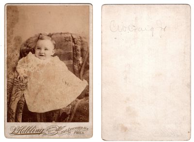 Click to view full size image
==============
Charles Winchester Craig
This was Donated by Sue Maurer
This Cabinet Card Photo states: "C. W. Craig Jr."
The Photographers name is "Helbing", Philadelphia, Pennsylvania
Charles Winchester Craig
This was Donated by Sue Maurer
This Cabinet Card Photo states: "C. W. Craig Jr."
The Photographers name is "Helbing", Philadelphia, Pennsylvania