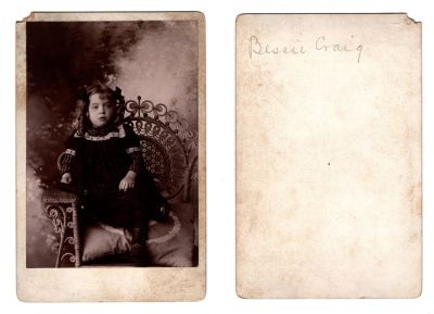 Click to view full size image
==============
Bessie Craig
This was Donated by Sue Maurer
This Cabinet Card Photo states: "Bessie Craig"
The Photographers name is "Hurst", Philadelphia, Pennsylvania
Bessie Craig
This was Donated by Sue Maurer
This Cabinet Card Photo states: "Bessie Craig"
The Photographers name is "Hurst", Philadelphia, Pennsylvania
