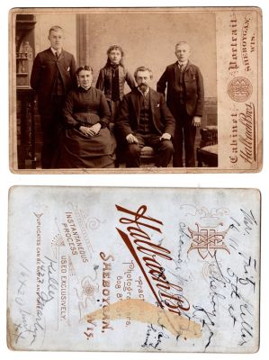 Click to view full size image
==============
Friedrich Fred "Fritz" Keller & Family
This Cabinet Card Photo states: "Mr. Fritz Keller, 1611 5th Street, Sheboygan, Wisconsin"
See back for other notations
The Photographers name is "Halbach Bros.", Sheboygan, Wisconsin
Friedrich Fred "Fritz" Keller & Family
This Cabinet Card Photo states: "Mr. Fritz Keller, 1611 5th Street, Sheboygan, Wisconsin"
See back for other notations
The Photographers name is "Halbach Bros.", Sheboygan, Wisconsin