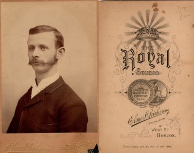Unidentified 

Unidentified Cabinet Card Photo

The Photographers name is "The Royal Studio, Elmer & Chickering", Boston, Massachusetts
