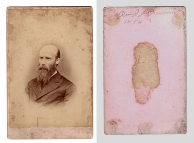 Click to view full size image
==============
Rev. John J. Cressman
This was Donated by Marlene Clancy Diamond
This Cabinet Card Photo states: "Rev. J. J. Cressman, 1884"
Rev. John J. Cressman
This was Donated by Marlene Clancy Diamond
This Cabinet Card Photo states: "Rev. J. J. Cressman, 1884"