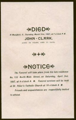 John Clark Bible

THIS HAS BEEN RETURNED TO FAMILY

John Clark Memorial (1829-1887).
