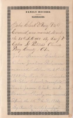 Click to view full size image
==============
John Clark Bible
THIS HAS BEEN RETURNED TO FAMILY
Marriages.
John Clark Bible
THIS HAS BEEN RETURNED TO FAMILY
Marriages.