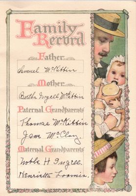 Click to view full size image
==============
John Alexander McKibbin
THIS HAS BEEN RETURNED TO FAMILY
This was Donated by Cheryl Webber/The Terry Girls Genealogy
"Our Baby's Own Book" for John Alexander McKibbin (1907-1978)
Family Record
John Alexander McKibbin
THIS HAS BEEN RETURNED TO FAMILY
This was Donated by Cheryl Webber/The Terry Girls Genealogy
"Our Baby's Own Book" for John Alexander McKibbin (1907-1978)
Family Record