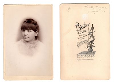 Click to view full size image
==============
Marie F. "Mamie" Hoover
THIS HAS BEEN RETURNED TO FAMILY
This was Donated by Cheryl Webber/The Terry Girls Genealogy
This Cabinet Card Photo states: "Toote Hoover, June '84"
The Photographers name is "W. D. Abbott", Peru & Brownsville, Nebraska
NOTE: She was often in the newspaper as Toote Hoover when she was younger, but
professionally she used Mamie Hoover. She was a pianist and graduate of the Boston Conservatory of Music. She never married.
Marie F. "Mamie" Hoover
THIS HAS BEEN RETURNED TO FAMILY
This was Donated by Cheryl Webber/The Terry Girls Genealogy
This Cabinet Card Photo states: "Toote Hoover, June '84"
The Photographers name is "W. D. Abbott", Peru & Brownsville, Nebraska
NOTE: She was often in the newspaper as Toote Hoover when she was younger, but
professionally she used Mamie Hoover. She was a pianist and graduate of the Boston Conservatory of Music. She never married.