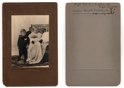 Click to view full size image
==============
Floyd Burton Eastland & Merle Sarah Eastland
This was Donated by Cheryl Webber/The Terry Girls Genealogy
This photo mounted on board states: "Floyd Burton Eastland, 2 years, 8 1/2 mos., Merle Sarah Eastland, 1 yr., 5 1/2 mos."
The Photographers name is "The Bloedon Studio", Vermillion, New York
Floyd Burton Eastland & Merle Sarah Eastland
This was Donated by Cheryl Webber/The Terry Girls Genealogy
This photo mounted on board states: "Floyd Burton Eastland, 2 years, 8 1/2 mos., Merle Sarah Eastland, 1 yr., 5 1/2 mos."
The Photographers name is "The Bloedon Studio", Vermillion, New York