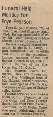 Foye Emerson "Al" Pearson Obituary

THIS HAS BEEN RETURNED TO FAMILY

Obituary for Foye Emerson "Al" Pearson.
