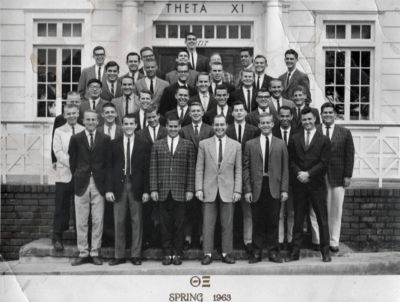 Unidentified 

Unidentified photo

This photo is dated "Spring 1963" on the front, and the men are members of the Theta Xi Fraternity. The men in the photo are not specifically identified, nor is the school. There are Theta Xi chapters across the United States.
