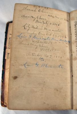 Sarah Chase Family Bible

This is being Shared by Cheryl Webber.

Sarah Chase Family Bible

