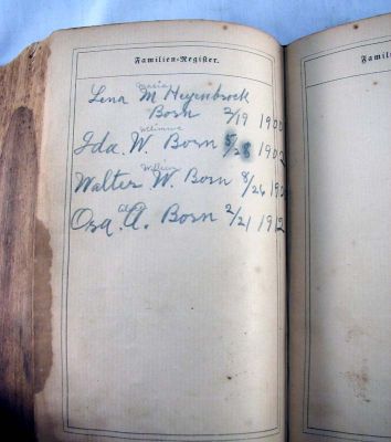 Click to view full size image
==============
Johann Wilhelm Heienbrock Bible
This Bible was Shared by Cheryl Webber.
Johann Wilhelm Heienbrock Bible
(John William Heyenbrock Americanized name)
Johann Wilhelm Heienbrock Bible
This Bible was Shared by Cheryl Webber.
Johann Wilhelm Heienbrock Bible
(John William Heyenbrock Americanized name)