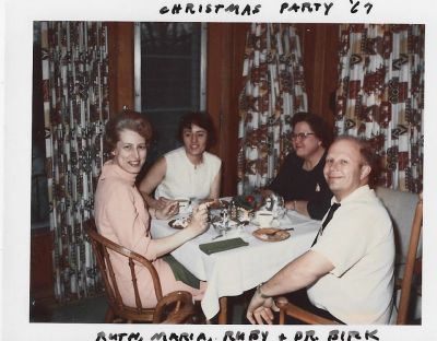 Left to Right: Ruth, Maria, Ruby & Dr. Birk

This was Donated by Lois B. Hansen.

This Photo States: "Christmas Party 67".

Left to Right: Ruth, Maria, Ruby & Dr. Birk.
