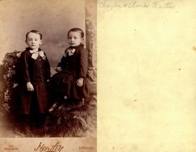 Click to view full size image
==============
Charles Elbert Bartee & Clarke Thomas Bartee
THIS HAS BEEN RETURNED TO FAMILY
This Cabinet Card Photo States: "Charlie & Clark Bartee"
The Photographers name is "Hartley", Chicago, Illinois.
Charles Elbert Bartee & Clarke Thomas Bartee
THIS HAS BEEN RETURNED TO FAMILY
This Cabinet Card Photo States: "Charlie & Clark Bartee"
The Photographers name is "Hartley", Chicago, Illinois.