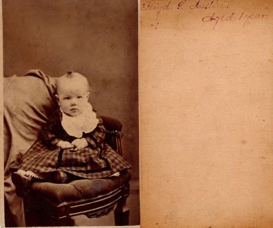 Click to view full size image
==============
Floyd S. Austin
THIS HAS BEEN RETURNED TO FAMILY
This CdV Photograph States: "Floyd S. Austin, Aged 1 year"
Floyd S. Austin
THIS HAS BEEN RETURNED TO FAMILY
This CdV Photograph States: "Floyd S. Austin, Aged 1 year"