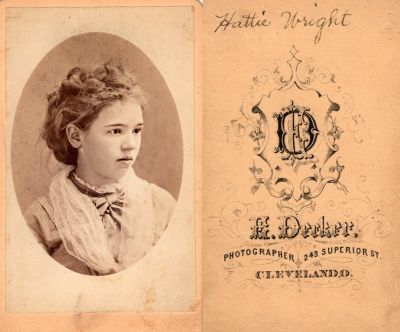 Click to view full size image
==============
Hattie Wright
THIS HAS BEEN RETURNED TO FAMILY
This CdV Photograph States: "Hattie Wright"
The Photographers name is "Decker", Cleveland, Ohio.
Hattie Wright
THIS HAS BEEN RETURNED TO FAMILY
This CdV Photograph States: "Hattie Wright"
The Photographers name is "Decker", Cleveland, Ohio.