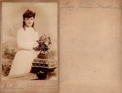 Little Jennie Wirthwine

THIS HAS BEEN RETURNED TO FAMILY

This was Donated by Marra Marie.

This Cabinet Card Photo States: "Little Jennie Wirthwine"

The Photographers name is "Dickerson", Cincinnati, Ohio.
