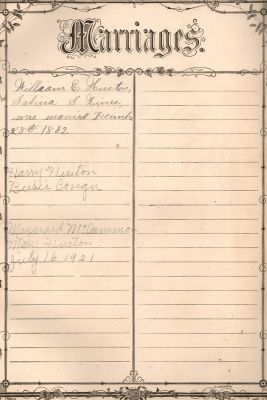 Click to view full size image
==============
William Evans Houston Family Bible
THIS HAS BEEN RETURNED TO FAMILY
Marriages--William Evans Houston Family Bible.
William Evans Houston Family Bible
THIS HAS BEEN RETURNED TO FAMILY
Marriages--William Evans Houston Family Bible.